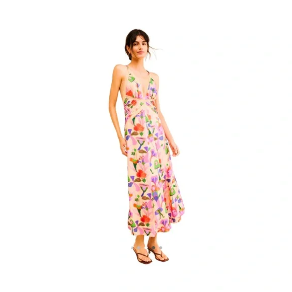 farm rio floral pink slip maxi dress Delicate Forest Pink Maxi Dress